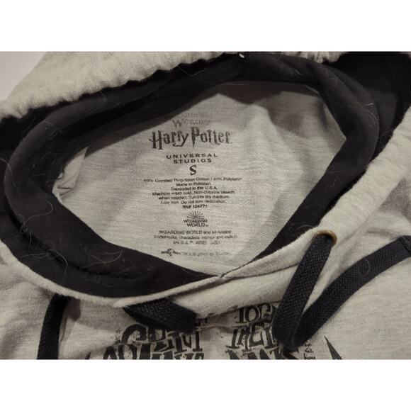 Harry Potter Deathly Hallows Gray Black Hooded Sweatshirt Wizarding World Small - Picture 9 of 12